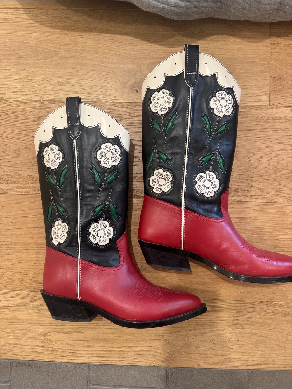 Coach Red & Black Floral Embroidered Women's Cowboy boots